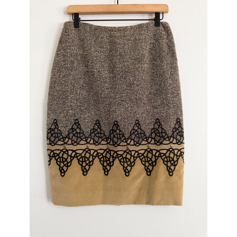 Vintage Carlisle - Silk/Wool/Alpaca‎ Blend Pencil Skirt Microsuede Trim